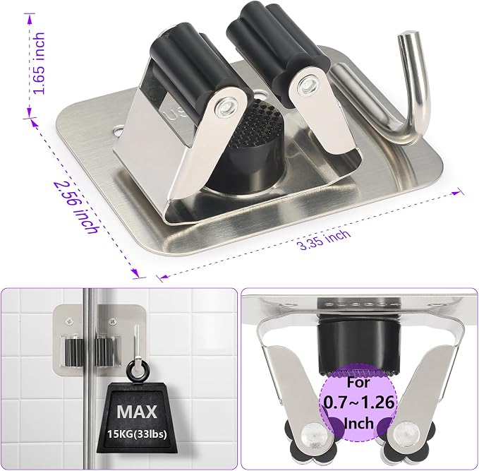 Broom Holder Wall Mount Rack, 304 Stainless Steel Mop and Tool Organizer | Drill-Mounted Gripper Rack Holds Brooms, Mops and Garden Tools Safely in the Laundry Room, Kitchen, Garage, Garden and Shed