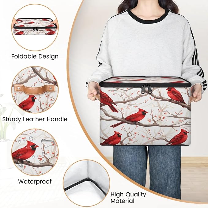 Storage Bins Branch Cardinals Storage Basket with Zipper Lid & Handle Foldable Storage Box Storage Cube Bin Clothes Organizer for Closet, Bedroom