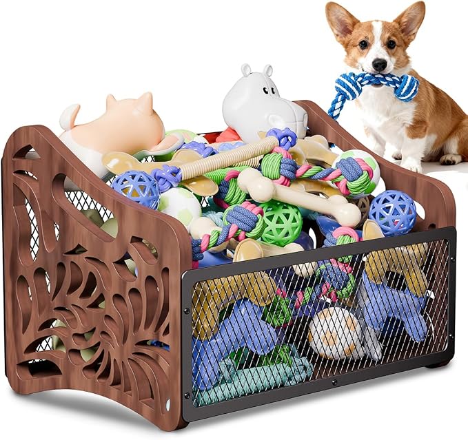 Large Dog Toy Basket,Wood Dog Toy Box,Cat Toy Basket Box | Dogs Toys Storage Bin,Pet Toys Baskets for Living Room Outdoors Organizing Storage