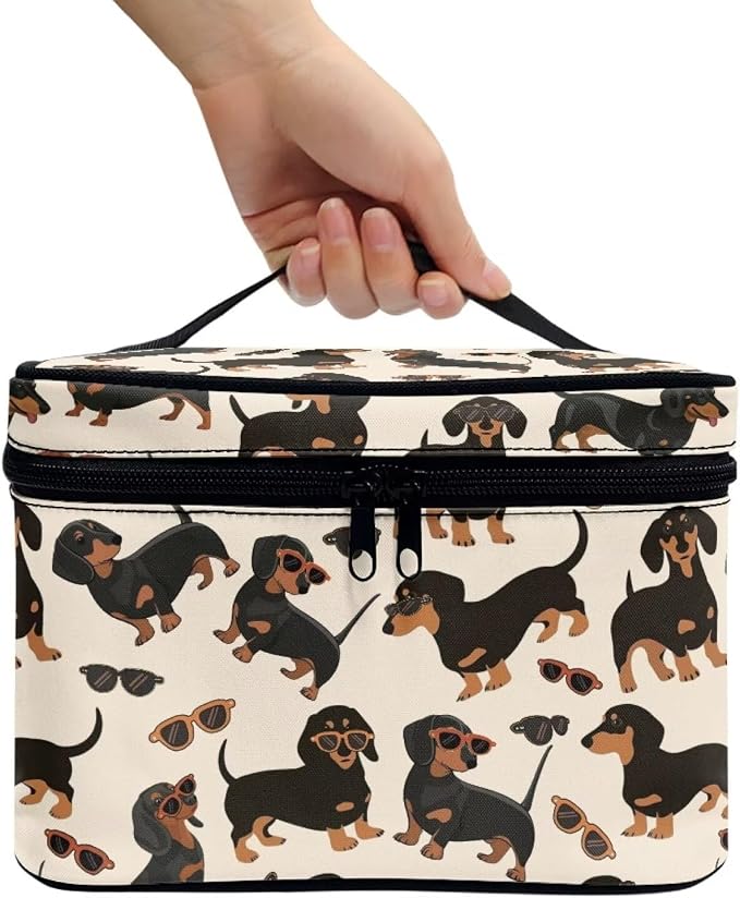 Dachshund Makeup Bag for Women Lightweight Multi-functional Cosmetic Bag Large Capacity Makeup Case Organizer with Handle for Travel Trip Daily
