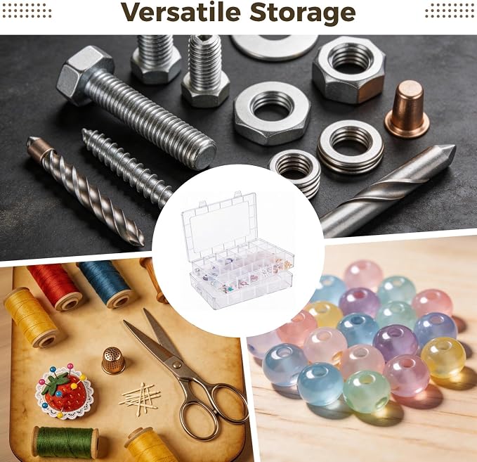 2 Pcs Plastic Organizer Boxes with Adjustable Dividers, 24 Grids Clear Storage Containers, Transparent Plastic Organizer Cases for Jewelry, Beads, Findings, Craft Supplies, Small Items