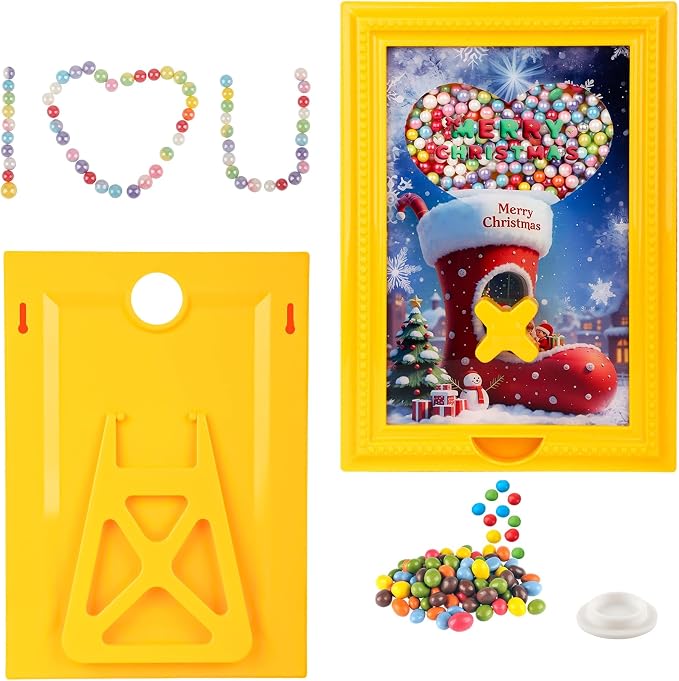 Candy Dispenser Picture Frame, Wall-Mount & Tabletop Gumball Machine with Multiple Designs for Candy, Nuts, Treats, Interactive Home and Office Decor (Christmas Boots, Yellow)