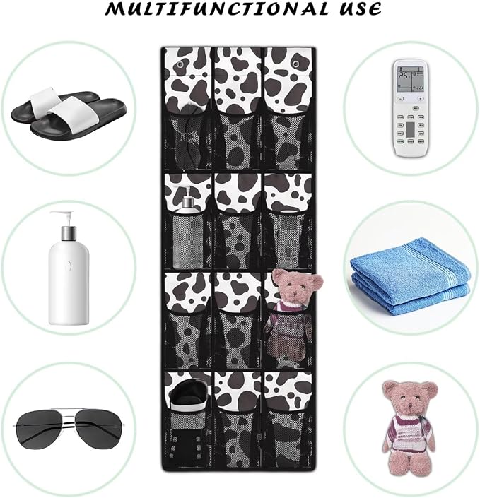 Cow Pattern Behind Door Shoes Hang Holder Rack,Storage for Small Spaces,Shoes Hanger Storage Organizer Bag for Bedroom Unique Print