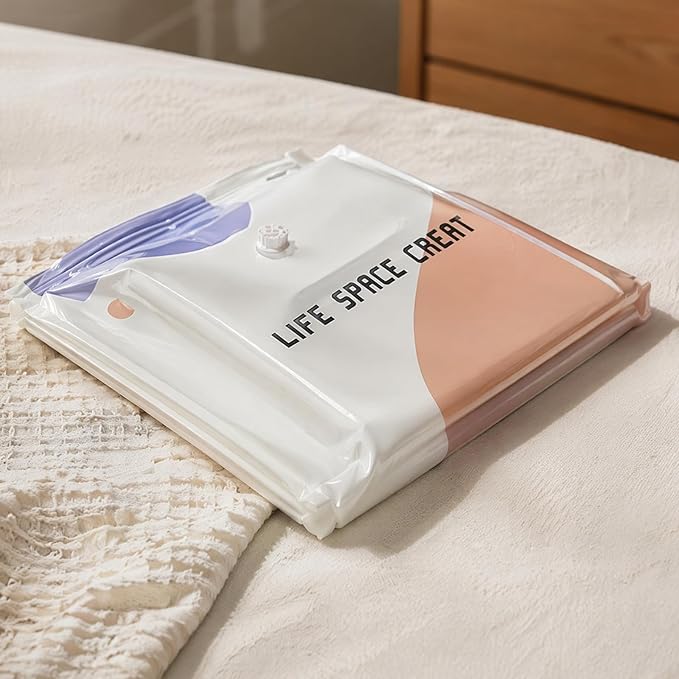 2PCS Vacuum Storage Bags No Pump Or Air Extractor Compression Bag Sealer Clothing Organizer Spaces Saver for Blanket Comforters Pillow Clothes (M) (2pcs M)