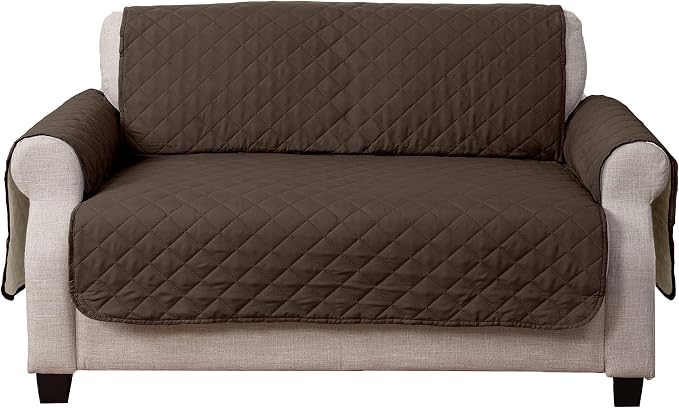 Furhaven Water-Resistant & Reversible Loveseat Cover Protector for Dogs, Cats, & Children - Two-Tone Pinsonic Quilted Living Room Furniture Cover - Espresso/Clay, Loveseat