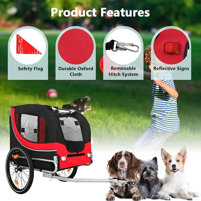 Large Dog Bike Trailer with 18.9" Wheels - 120LB Capacity Dog Trailer for Bike, Foldable Pet Bike Trailer for All-Terrain Cycling, Jogging & Camping