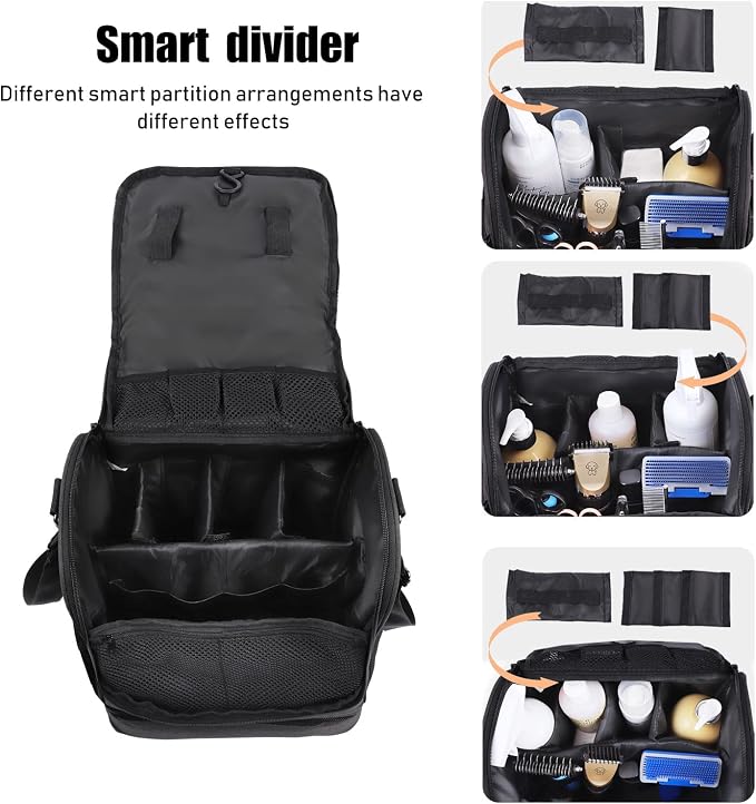 Dog&Cat Grooming Supplies Bag,Adjustable Compartments Grooming Bag for Pet | Wall Mounted Dog Grooming Bag/Cat Grooming Bag for Dog Clippers/Wipes/Hair Remover/Nail Trimmer/Brush/Comb/Shampoo