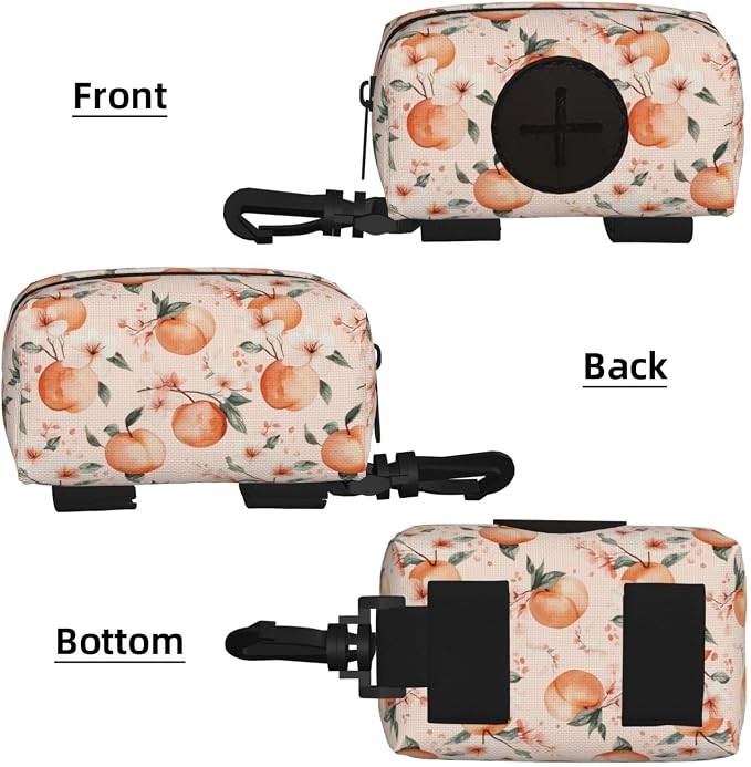 Pinkl Peach Flower Pet Waste Bag Dispenser 0.2L | Portable Dog Poop Holder Waste Bag With Zipper Park Doggy Walking Accessory