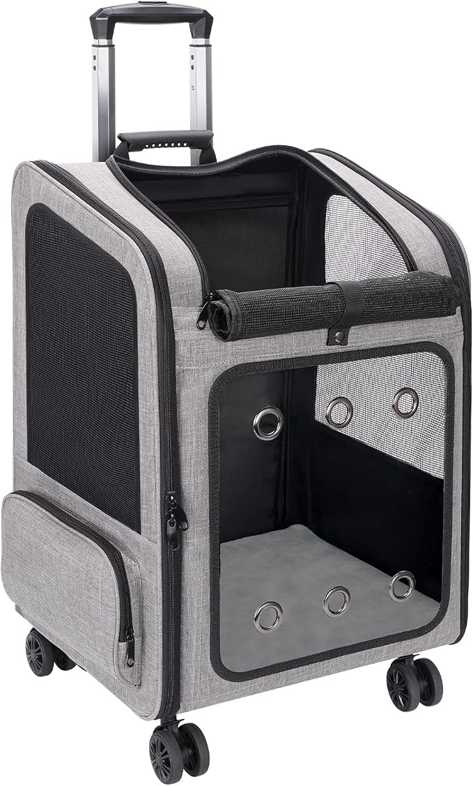 Extra Large Cat Backpack Carrier with Wheels for Cats Under 30 Lbs | Large Space Pet Backpack Carrier for Dogs Puppies Rabbits Other Animals under 25 Lbs, Great for Travel / Hiking / Outdoor Use