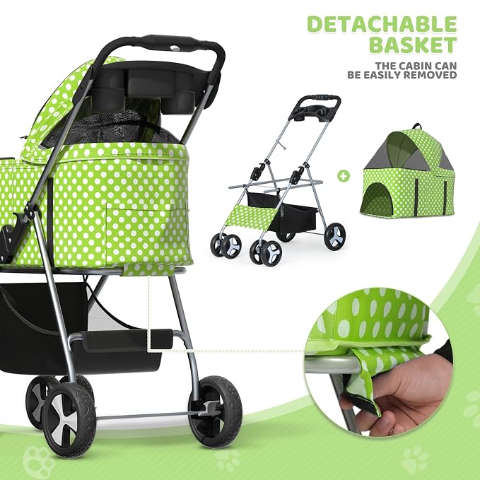 Magshion 3-in-1 Foldable Pet Stroller for Small to Medium Dogs and Cats | Dog Travel Jogger with Detachable Carrier, Cup Holder & Storage Basket, For Small/Medium Dogs & Cats Up to 33 lbs