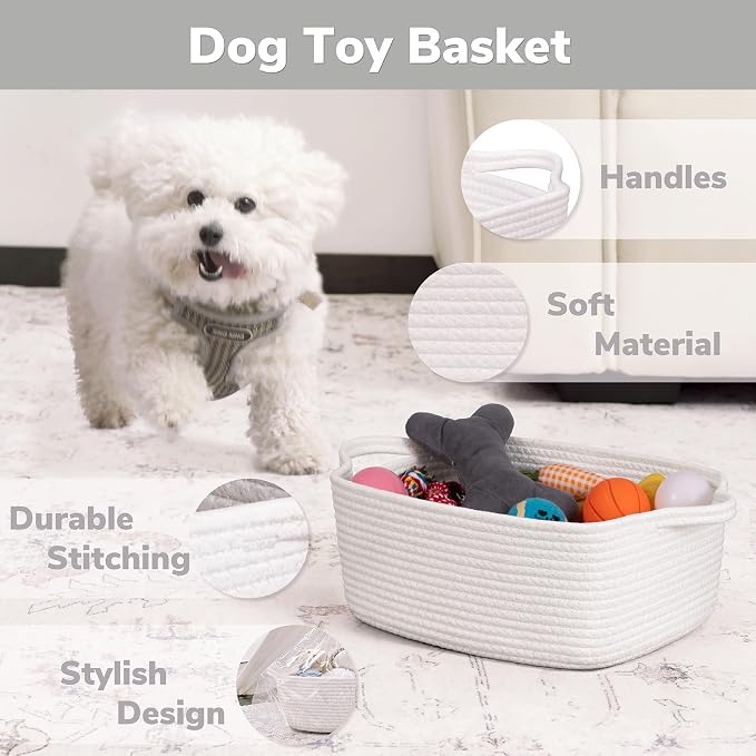 CHICVITA Small Woven Rope Gift Basket, Decorative Shelf Basket, White | 13" x 10" x 5" Storage Baskets for Toys, Diapers & Baby Showers, Fits Nursery & Bathroom Organization, Built-In Handles
