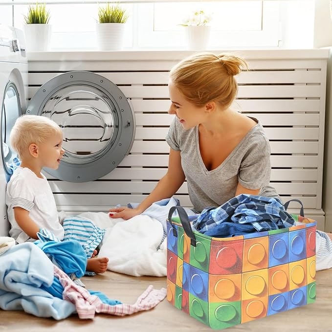 FXOLCSHE Building brick Basket,Building block book storage box,Laundry hamper,Waterproof foldable Kid's laundry basket,Shelf box,Baby Room decor(Building block)