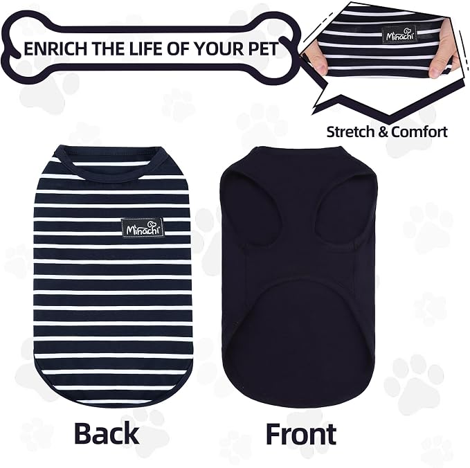 MIHACHI Dog Shirts Cotton Striped T-Shirt, Summer Pet Clothes for Small Dogs, 2-Pack Soft Puppy Apparel Cat Tee, Sleeveless Lightweight, Quick Dry, Breathable,Stretchy for, Navy Blue S