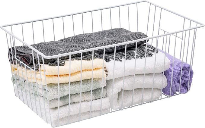 16Lx12W inch Wider Freezer Storage Organizer Baskets Container, Deep Metal Wire Chest Upright Refrigerator Divider Bins with Built-in Handles for Cabinet, Pantry, Closet, Kitchen(3)
