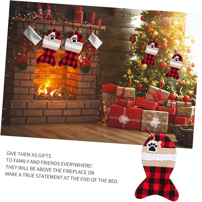 SOLUSTRE 1pc Christmas Bag for Pets Festive Stockings Pouch Storage for Candy Snacks Toys Plaid Design Holiday Decoration for Christmas Parties