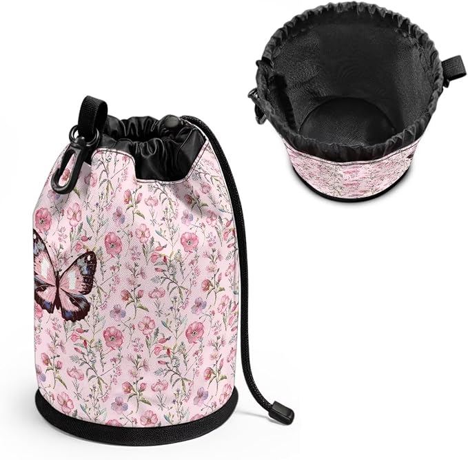 Floral Butterfly Drawstring Clothespin Organizer Bag, Laundry Peg Storage Pouch with Hanging Grommet, Portable Clips Holder for Drying, Perfect for Home, Camping & Outdoor Use