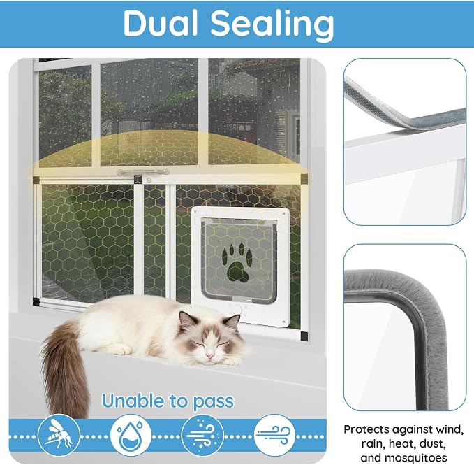 Sliding Cat Door for Window, Fits 28.5"-32" Width Window, 1-Min Install | Aluminum Frame + HD Glass | Weatherproof Design | Magnetic Closure Window Cat Door Insert, Adjustable Pet Door Window for Cats