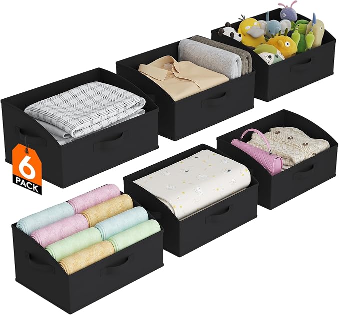 Lifewit Trapezoid Closet Storage Bin for Shelf, 6 Packs 19L, Black | Non-woven Closet Organizer Baskets with Handles, Foldable Clothes Containers Boxes for Clothing, Book, Purse, Large
