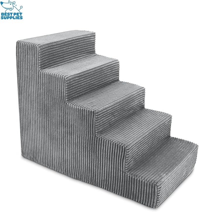 Best Pet Supplies Dog Stairs & Steps - Foam Steps for Small Dogs & Cats, Non-Slip Indoor Balanced Pet Step Support, Dog Ramp, No Assembly, Gray, 5-Step (22.5-inch Height)