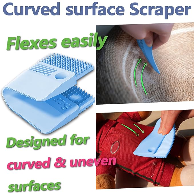 Self-Cleaning Cat Shedding Grooming Brush for Small Dog Pet Short Hair Remover Set Reusable Lint Removal Tool Carpet Scraper for Clothes Couch Bedding Furniture Car Blue