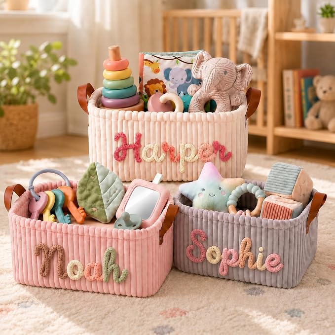 Personalized Baby Basket with Name, Custom Baby Basket and Corduroy Nursery Storage Basket, Personalized Diaper Caddy, Baby Gift Basket Base