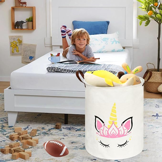 MAIZMZ Baby Waterproof Storage Basket Kids Hamper Nursery Bins Organizer Gift Toy Box Laundry Basket for Women Large Canvas Collapsible Chest for Home/Dorm/Office/Room Decor
