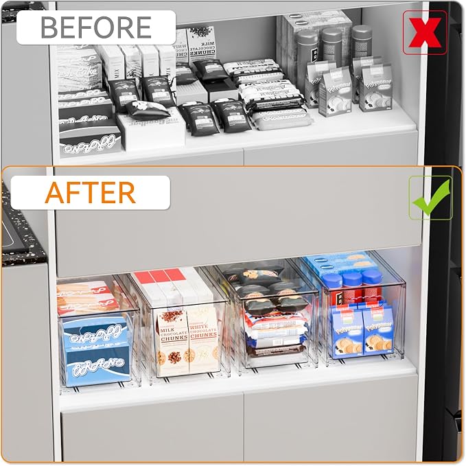 Yieach 2 Pack Large Stackable Storage Drawers,11″Deep Under Cabinet Organizer,Baby Bottle Organizer,Clear Stacking Pull Out Drawer,Acrylic Storage Containers Bins for Organizing Snack,Medicine,Makeup