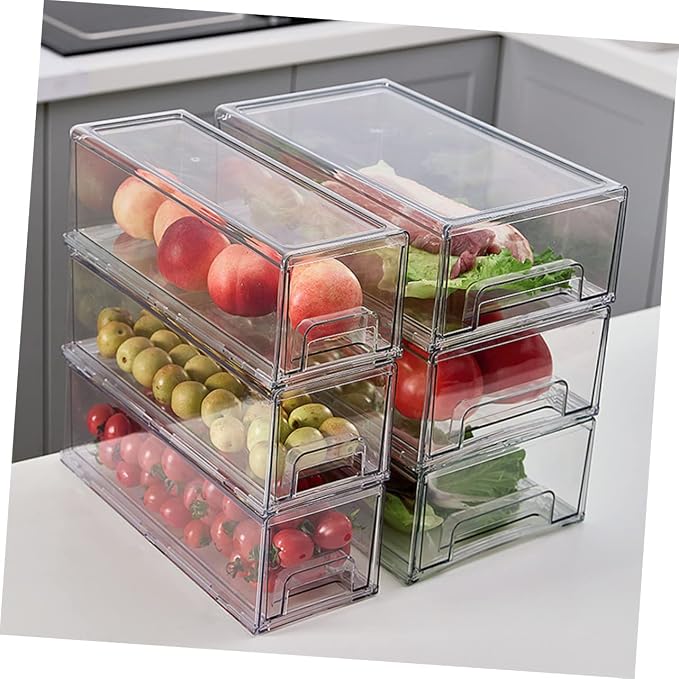 HOMSFOU Fridge Space Saver Organizer Fridge Fruit Box Sealing Storage Bin Organizing Bin Large Capacity Design Space-saving Sturdy Pet Material