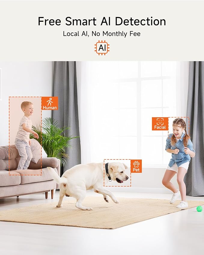 5MP Camera for Home Security, Free 64GB SD Card, Non-Subscription AI Human/Pet/Facial Detection, 3K Dog Cat Pet Camera with Phone APP, 360 Coverage, 2-Way Talk, IR Night Vision, 2.4G 5G Dual Band WiFi