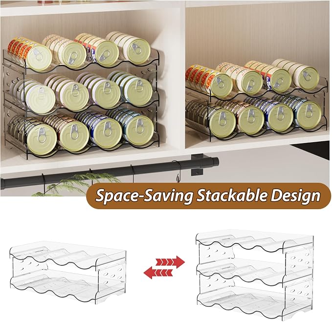 Flenpptly Cat Food Can Organizer, 2-Tier Cat Food Organizer | Transparent Can Organizer for Pantry, Canned Food Organizer Holds 40 (3oz) Cans, Pantry Can Organizer (2-Tier 4-Can)
