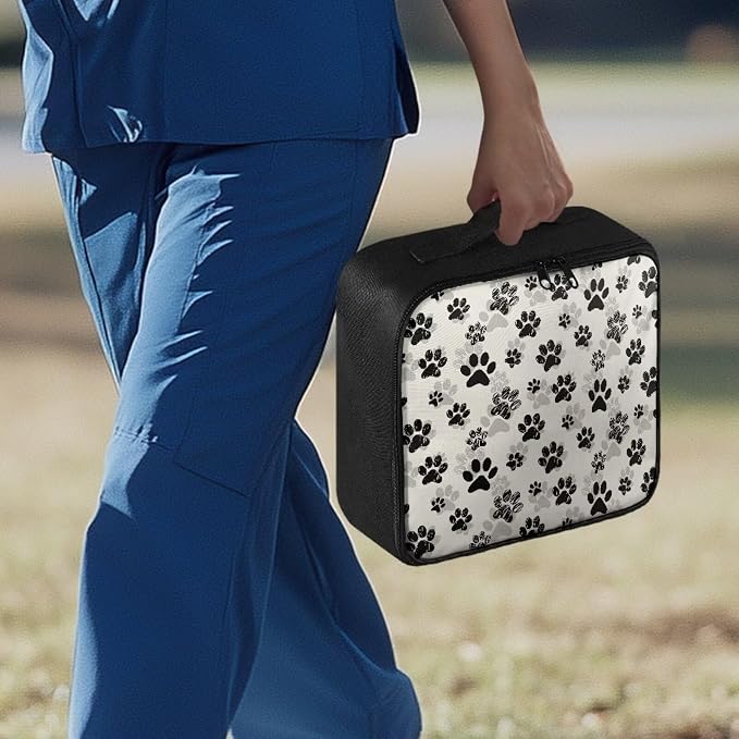 First Aid Case Empty Pet Paw Print Veterinary Medic Bag for Animal Clinics and Pet Owners Includes Secure Zipper Compartments Breathable Mesh Panels Soft Lining Washable Material