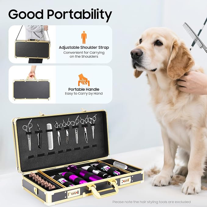 Barber Case with Shoulder, Profesional Barbers Briefcase Tool Cases, Barber Supplies Clipper Trimmers Tool Storage Organizer for Hair Stylists, Pet Groomers, Golden