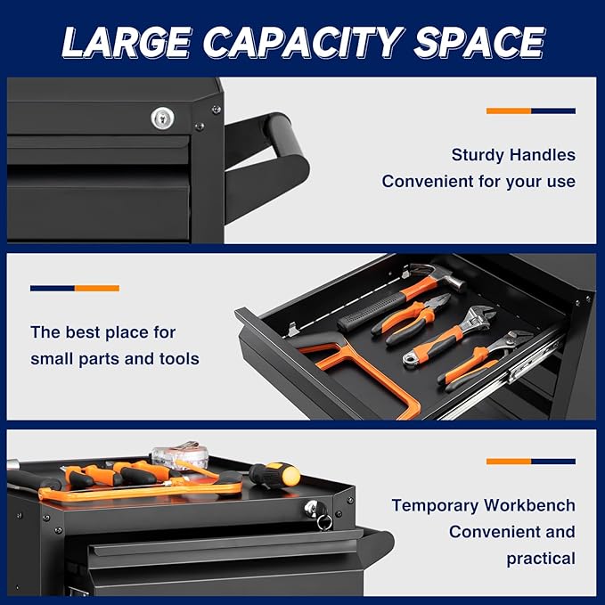 5-Drawer Metal Tool Storage Cabinet with Wheels,Rolling Tool Chest with Drawer and Locking Keys,Heavy Duty Tool Storage Organizer for Garage,Warehouse,Workshop