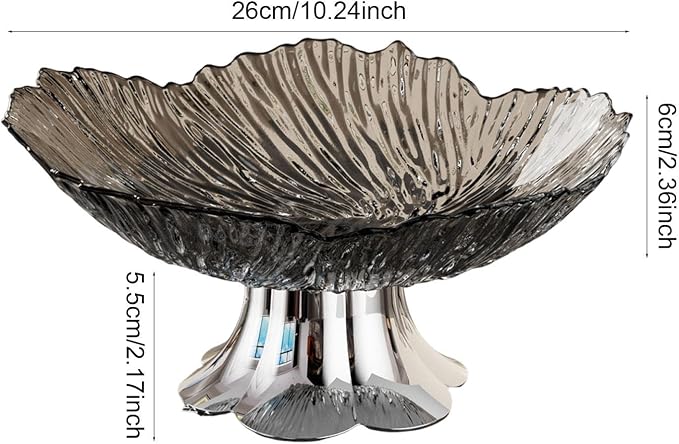 Pedestal Fruit Bowl, Snack Storage Holder, Fruit Tray, Dessert Display Stand, Decorative for Living Room Kitchen Home, E with Silver Base, Black