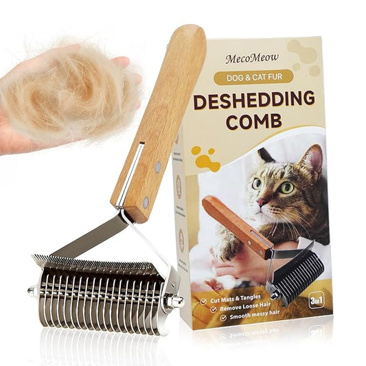 3 in 1 Undercoat Rake for Dogs - Professional Pet Dematting & Deshedding, Efficiently Remove Loose Hair & Matted Fur, Professional Shedding Comb for Indoor & Long Haired Cats Dogs