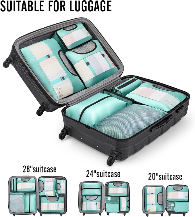 Veken 8 Set Packing Cubes for Travel Essentials, Suitcase Organizer Bags in 4 Sizes, Carry-On Luggage Accessories with Laundry Bag, Airplane Must Have with 99-Count Mesh Holes