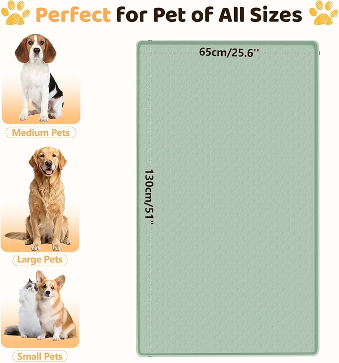 Silicone Dog Bed Mat 51"x 25.6" Crate Mat for Dog Cages, Green | Extra Large Kennel Mat with Raised Edge, Washable, Leakproof, Waterproof Dog Mat for Crate, Dog Floor Mat to Protect Floors