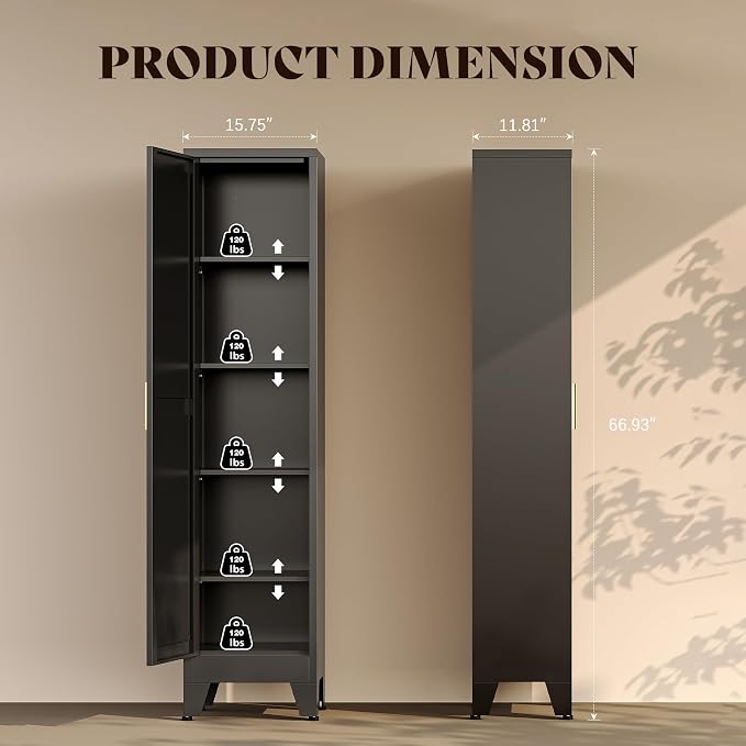 67" H Broom Closet Storage Cabinet,Mop Closet,Metal Narrow Bathroom Cabinet,Utility Cleaning Cabinets