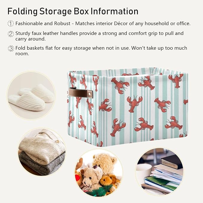 Kigai Lobster Storage Basket with Handles Waterproof Collapsible Storage Bin Canvas Fabric Basket Decorative Box Closet Organizer for Nursery Bedroom Office