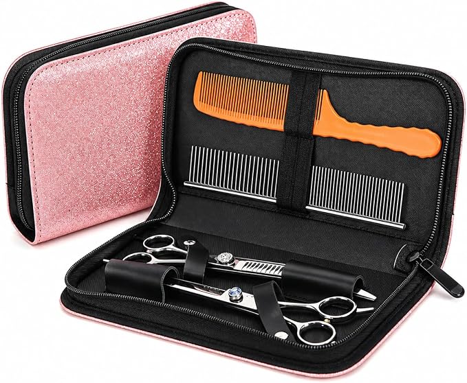 Pet Grooming Scissors Case, Dog Grooming Tool Organizer with Elastic Straps, Portable Storage Holder for Grooming Shears, Combs & Accessories, Case Only (V-010-SC-Pink)