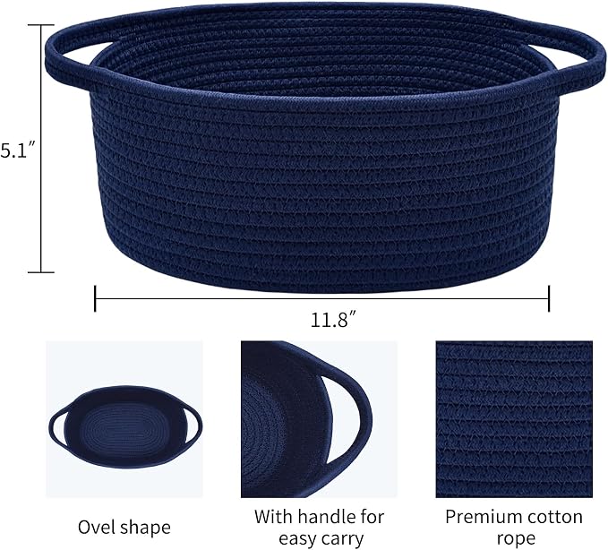 ABenkle Small Basket with Handles, Boho Decorative Rope Woven Dog Cat Toy Storage Bin Shelf Storage Organizer, Easter Christmas Gift Basket, 12"x8"x5"