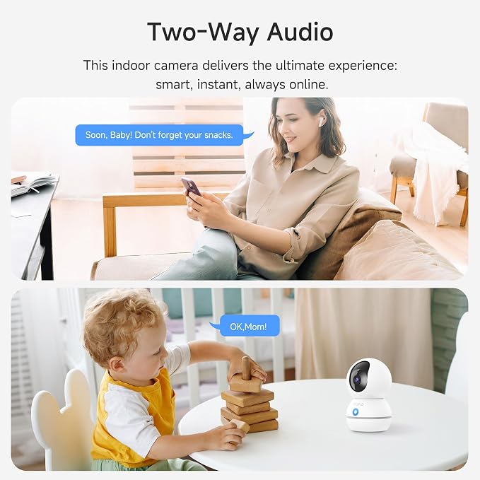Noorio 2K Indoor Camera Wireless, Baby Monitor Pet Camera, 2-Way Audio | 360-Degree for Home Security/Smart Motion Tracking, Phone App, IR Night Vision, Siren, Compatible with Alexa, CS201