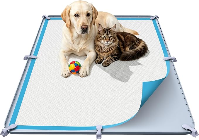 Pee Pad Holder, 32×46 Inch Thickened Silicone Dog Pee Pad Holder Tray | Non Slip Raised Edge Anti Spill Puppy Pad Holder with 4 Fixed Clamps, Easy Cleaning Floor Protection for Puppy Potty Training