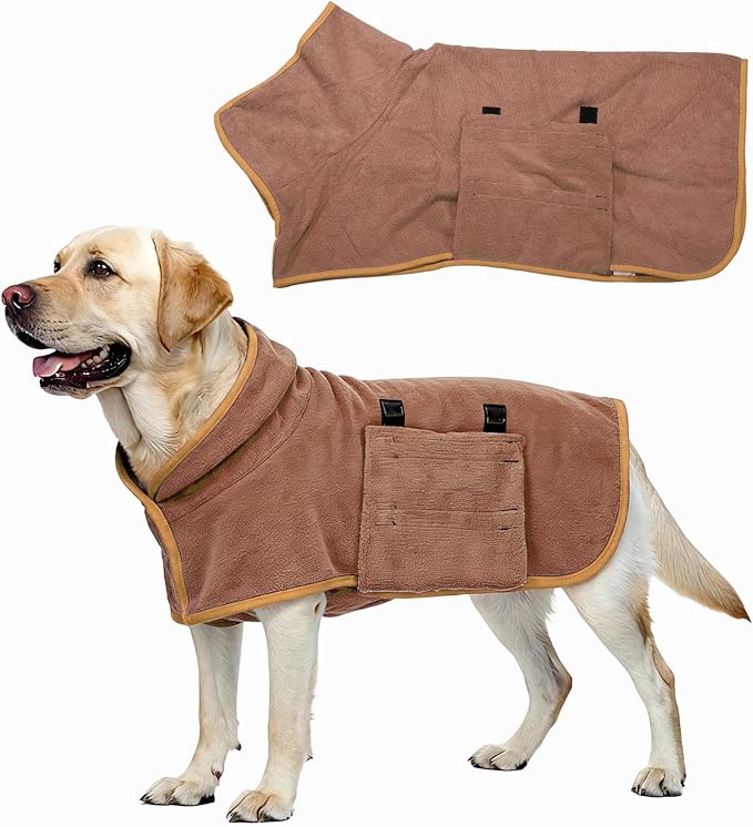 Dog Drying Coat, Dog Robes for After Bath Bathrobe Super Absorbent Towel Soft Adjustable, (M, Brown), Intended for Fast Drying Warm Keeping Pet Cats Kitten Puppies
