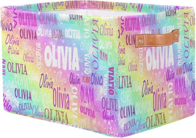 Personalized Kids Storage Basket with Name, Colorful Rainbow Color | Organizing Boys Girls Pets Toys Closet Shelf Clothes Books