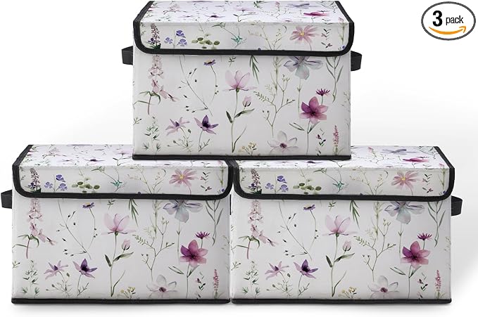 Stackable Storage Bins with Lids,Closet Organizers Fabric Box for Home and Office,Blanket Clothes Organizers,Under Bed Storage Containers 3 Pack