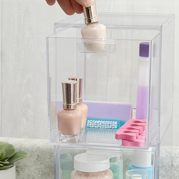 STORi Audrey Stackable Bin Clear Plastic Organizer Drawers | 2 Piece Set | Organize Cosmetics and Beauty Supplies on a Vanity | Made in USA (Pack of 6)