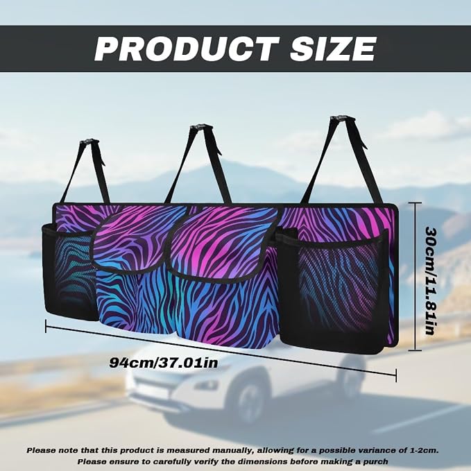 Dreaweet Purple and Blue Zebra Print Car Trunk Organizer for Sedan Collapsible Backseat Trunk Organizer Large Capacity Storage Bag with 4 Pocket,Car Organizers and Storage Trunk for SUV Truck Van
