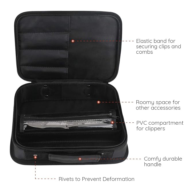 Segbeauty Barber Carrying Case, Stylist Tool Storage Bag for Clippers Scissor Clips Trimmer Grooming Kit, Hair Styling Accessories Organizer, Portable Travel Professional Hair Salon Equipment