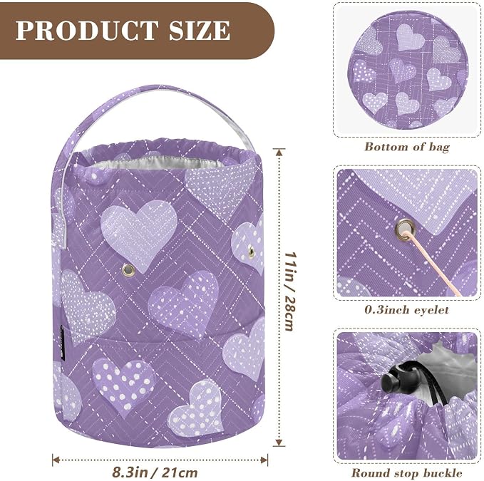 Tatenale Crochet Bag Yarn Bag Knitting Project Bag with Pockets and Handle Portable Yarn Storage Organizer Tangle Free 8.3x11 Inch Lavender Romantic Hearts Valentines Gifts